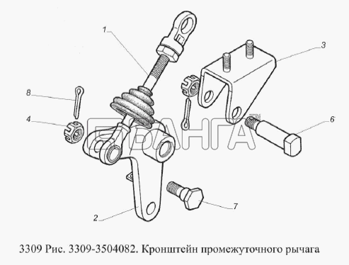 ГАЗ ГАЗ-3309 (Евро 2) Схема Кронштейн промежуточного рычага-220